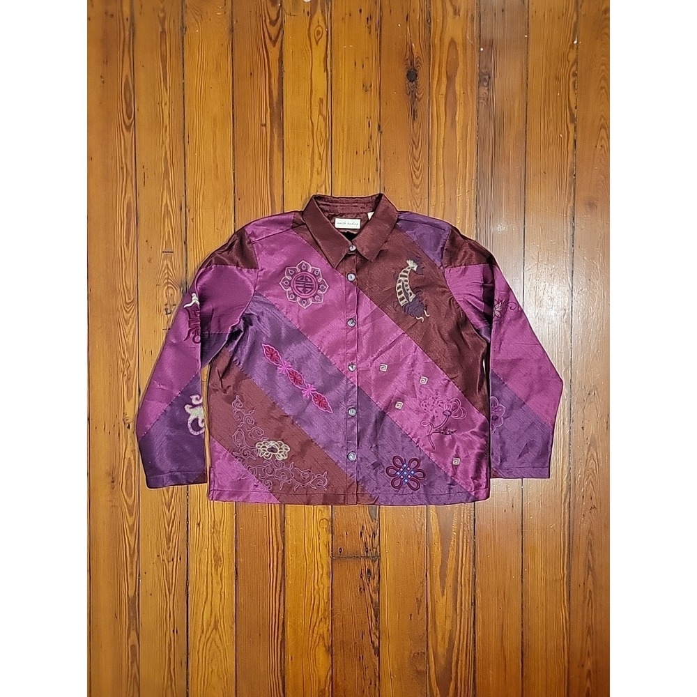 Marsh Landing Womens XL Patchwork Embroidered Indigo Asian Inspired Jacket Boho